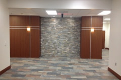 This is a new construction use of Belbien architectural film.  This was a new hospital auxiliary building in western North Carolina. All wood walls, cabinets, ceiling clouds, columns, and cabinets were constructed out of black melamine. Belbien architectural film was then applied to give it its final look.